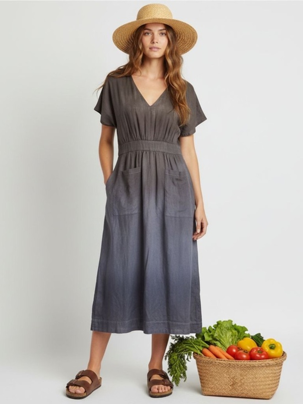 Madewell Purple Gray Tie Dye V Neck Prairie Dress Pockets M